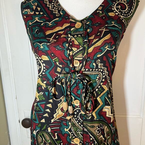 Red Green Cream Sleeveless Button Up Blouse Size Large - Picture 3 of 8